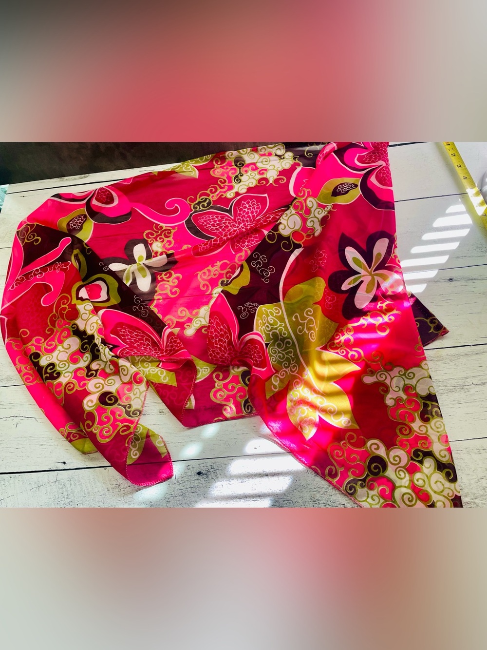 Vintage Pink Floral scarf swirl lightweight 5 foot long